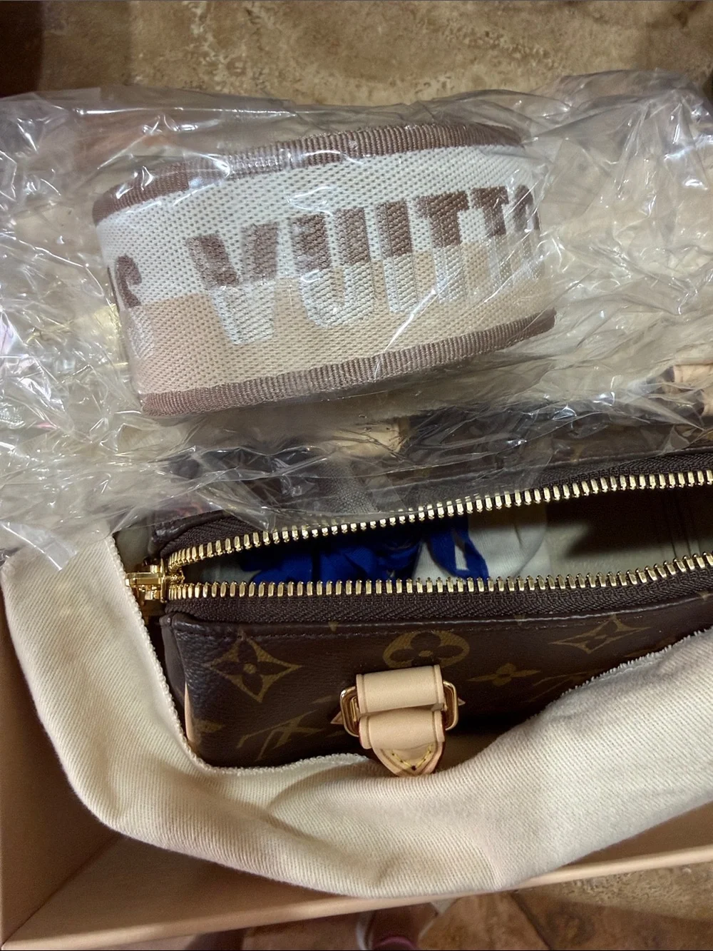 New•Louis Vuitton Jacquard Speedy Bandouliere 20 Shoulder Strap Beige
